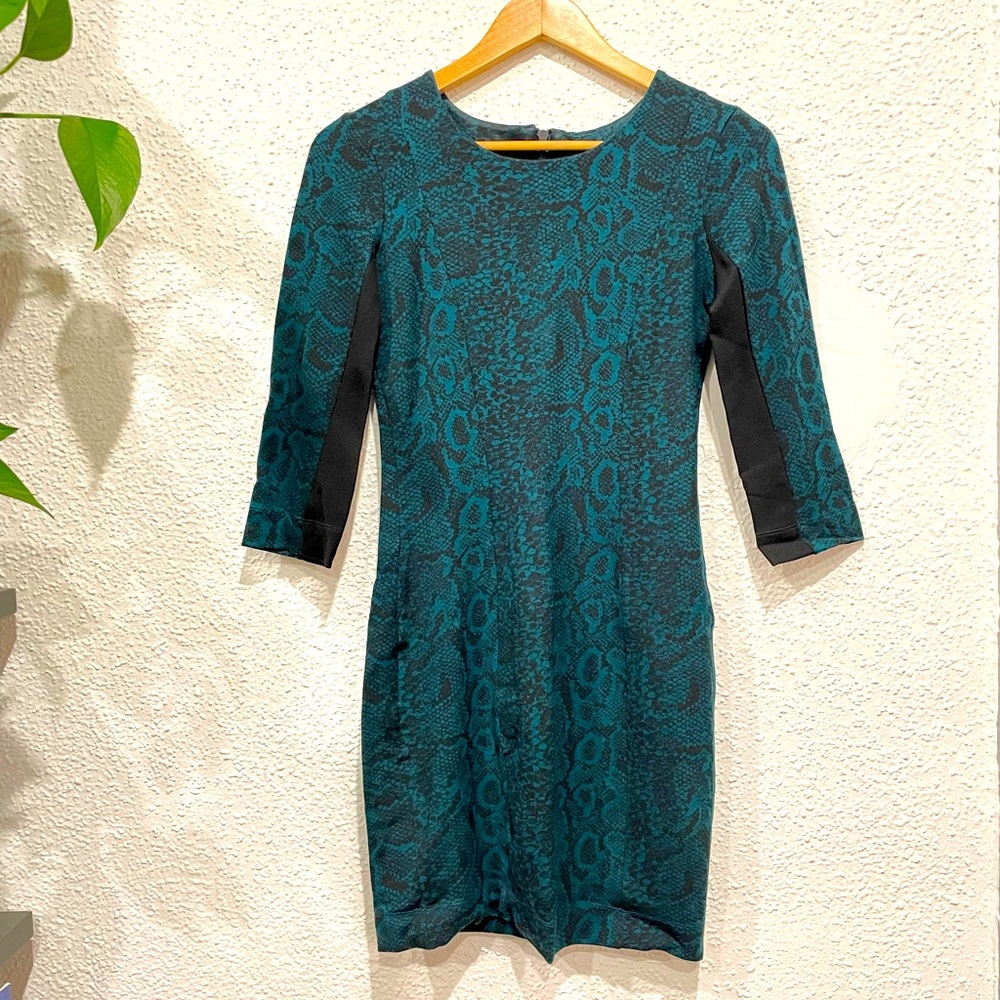 French Connection Teal Snake Print Sheath Dress